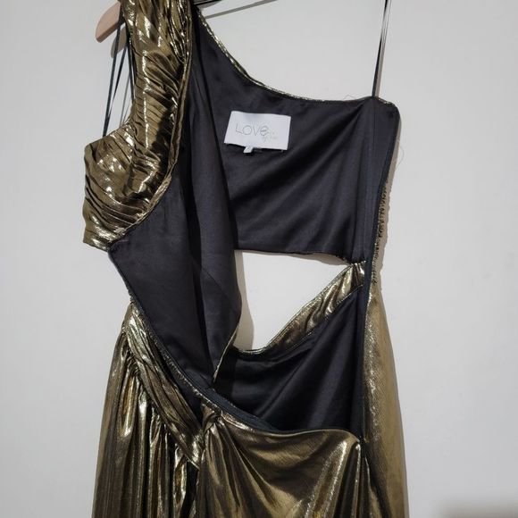 Theia Gold Metallic One-Shoulder Dress - Picture 5 of 8